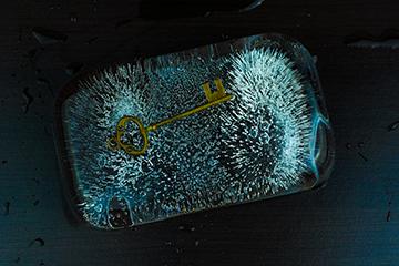 A property key in the block of ice as a symbolic of freeze asset