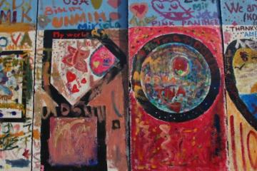 Kids' graffiti on the concrete walls of the UNKIK HQ in Pristina