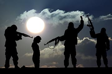 Silhouette of military soldier or officer with weapons