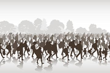 Silhouettes of refugees people